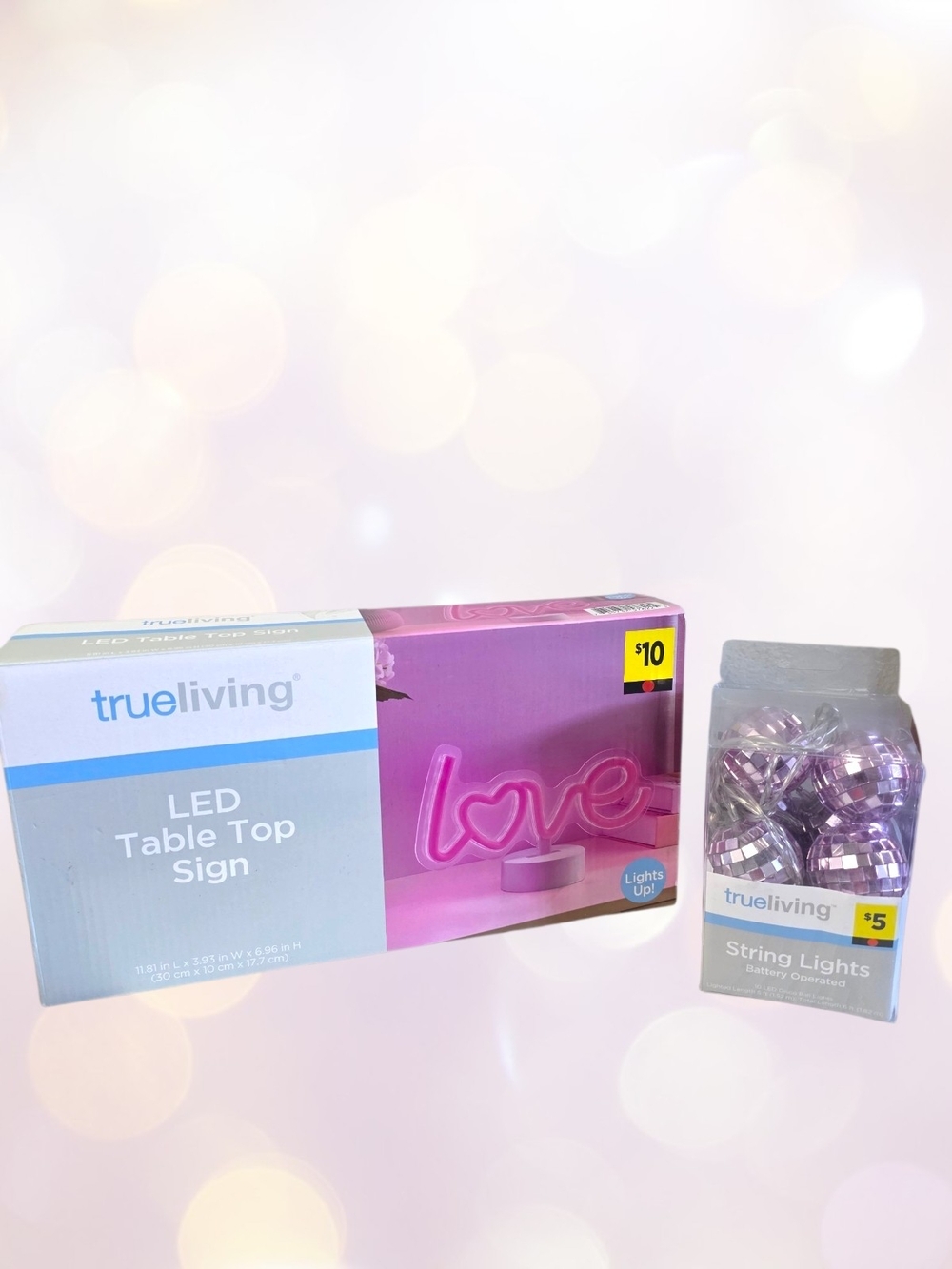 Trueliving LED Love Sign & Pink Disco Ball String Lights Room Decor Bundle NIB